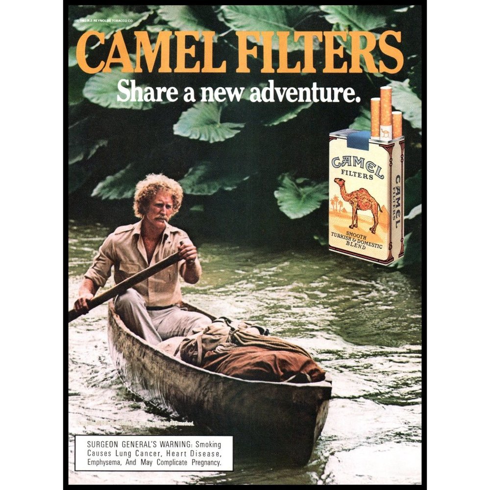 1987 Camel Cigarettes Vintage Print Ad Wood Canoe Jungle River Adventure Photo